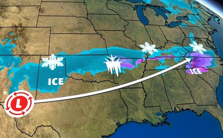 Winter Storm Diego Alert: Heavy Rain, Snow, Ice Accrual from Southern Plains to Southeast USA