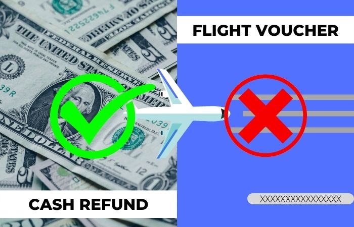 Cash Refunds for Flight Cancellations Act, cash refunds vs flight vouchers, US DOT news