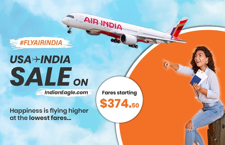 Air India cheap flight tickets, Air India discounted fares USA to India, IndianEagle cheap Air India tickets 