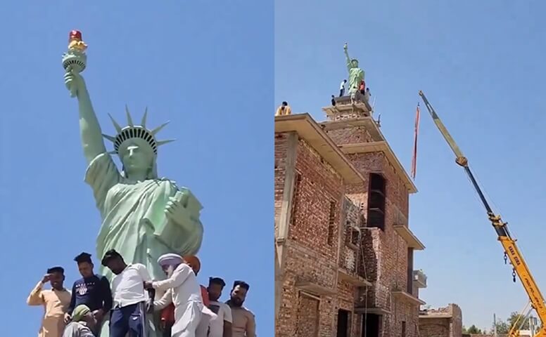 Statue of Liberty replicas in Punjab, rooftop sculptures in rural Punjab, immigrants from Punjab