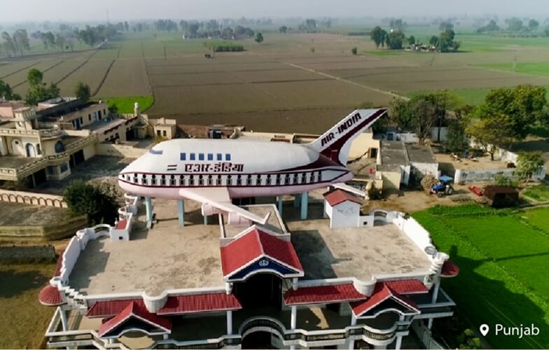 Punjab houses with rooftop planes, NRIs houses in rural Punjab