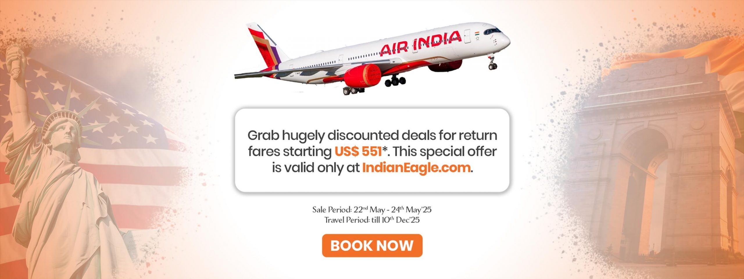 Air India flight tickets, Air India discounts, Indian Eagle flight deals, US India flight discount offers