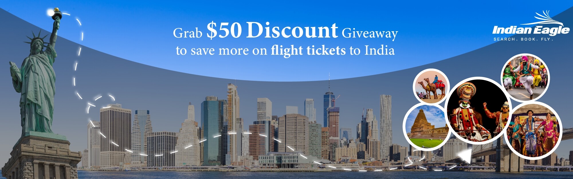 Indian Eagle flight discounts, Indian eagle discount coupon code, US to India travel discounts