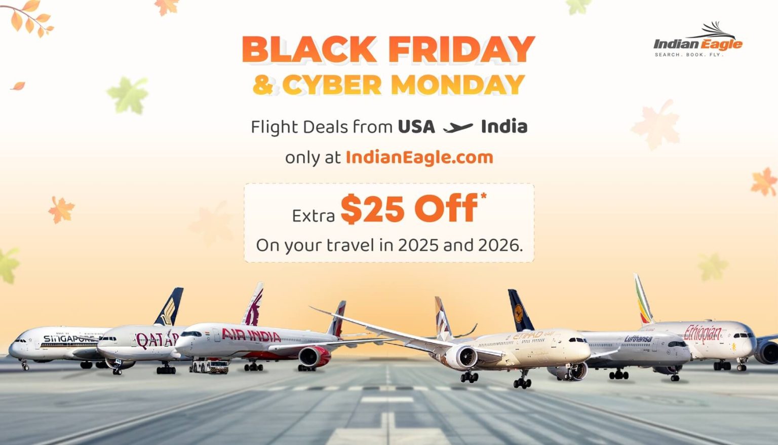 Indian Eagle flight discount, Indian Eagle Black Friday flight deals, Indian Eagle Cyber Monday flight sale, Indian Eagle Thanksgiving offer
