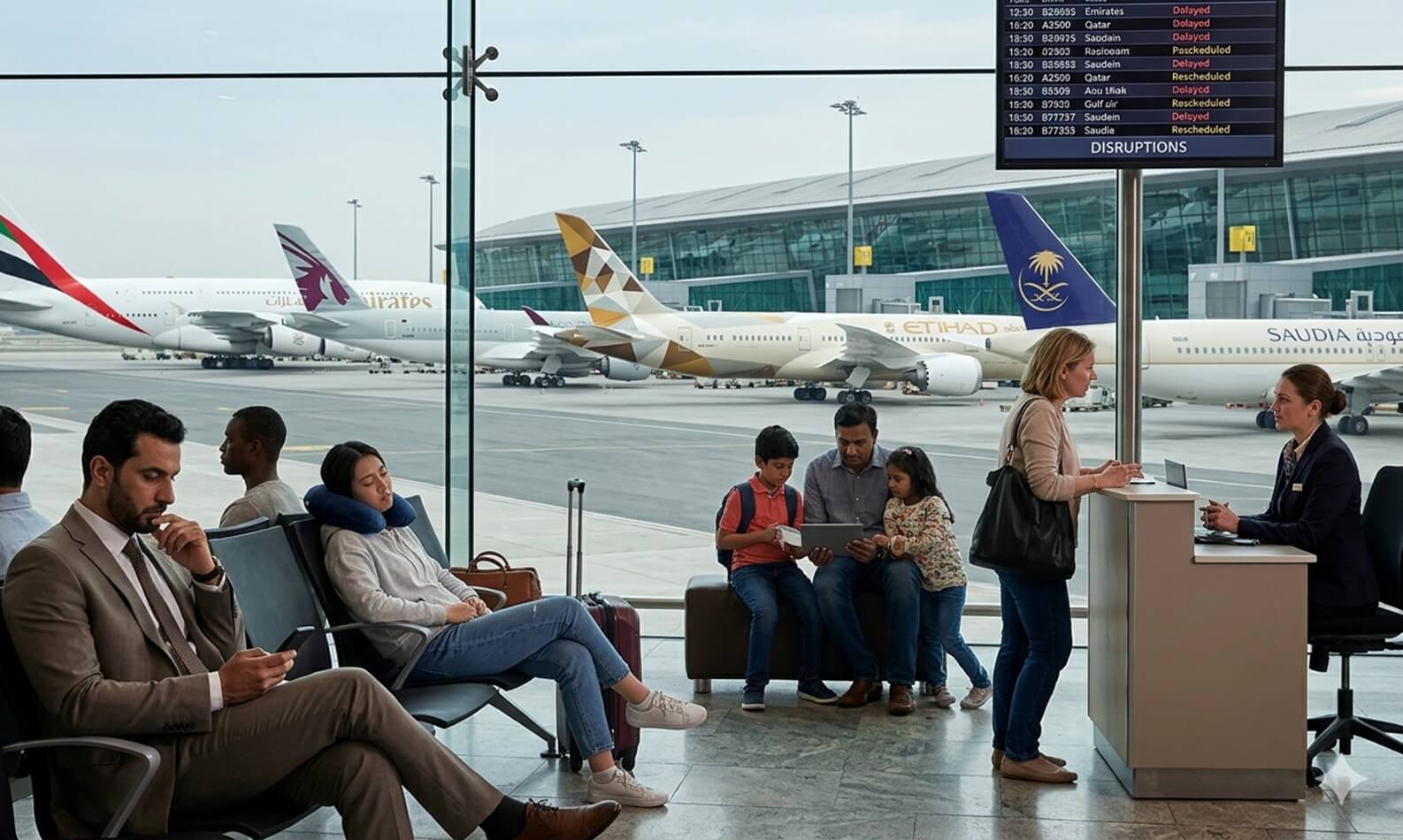 Middle East travel news, Middle East airlines rebooking policies, emirates rebooking affected flights, Etihad's rebooking details, Qatar Airways rebooking 