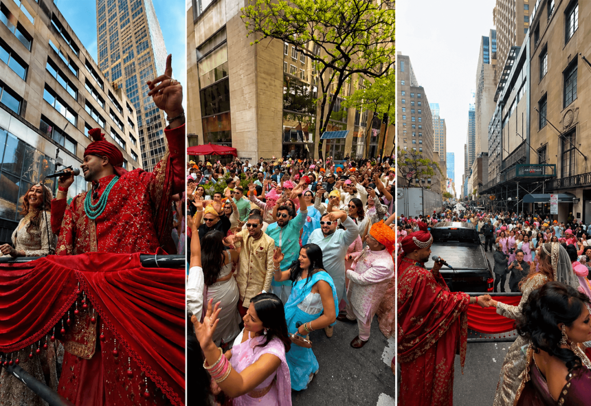 Indian weddings in USA, Indian baraat on American streets, Dr Avish Jain wedding NYC, New York Manhattan Indian wedding