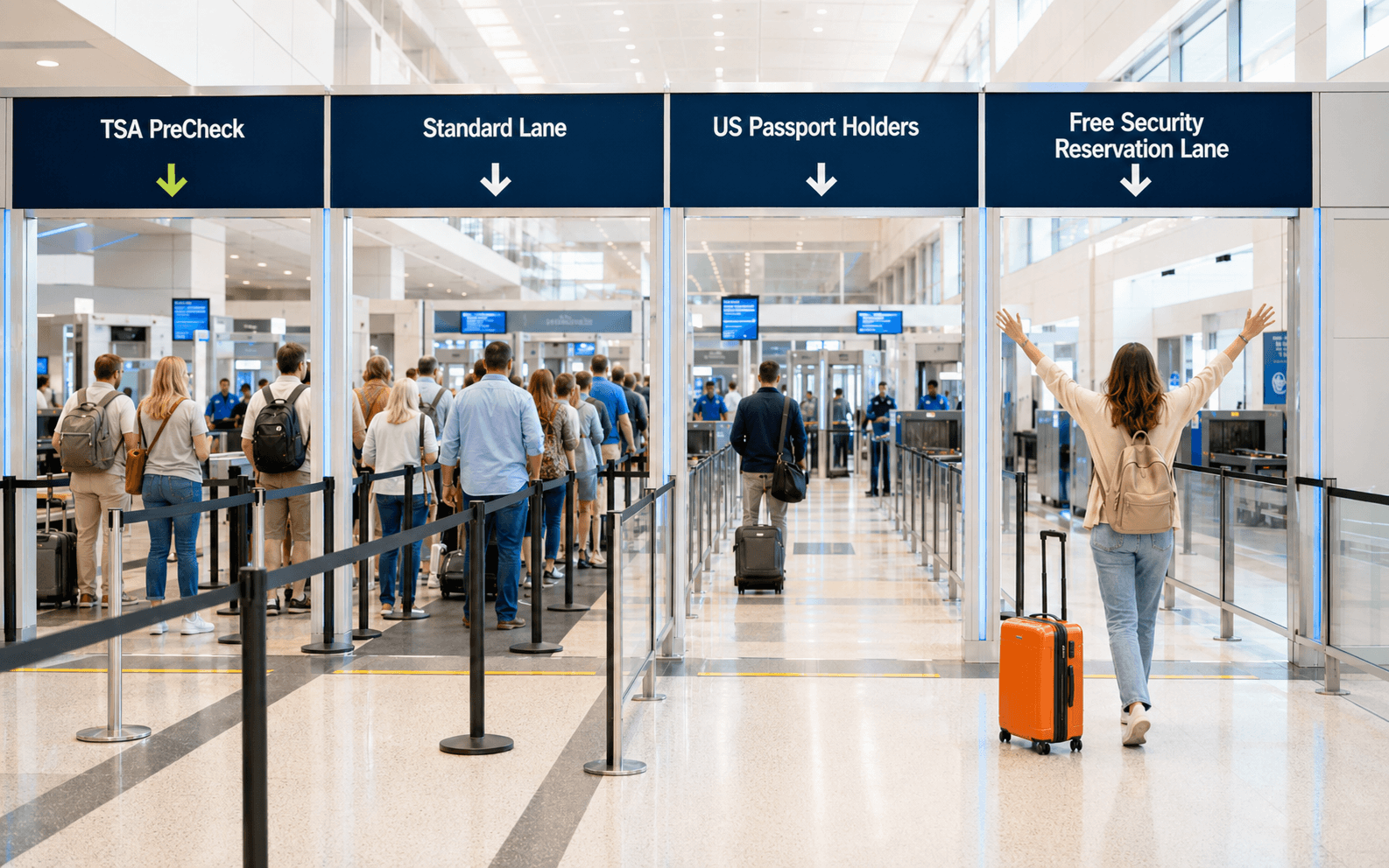 US airport security reservation, free TSA screening time reservation, free TSA security reservation lanes, how to skip TSA lines for free