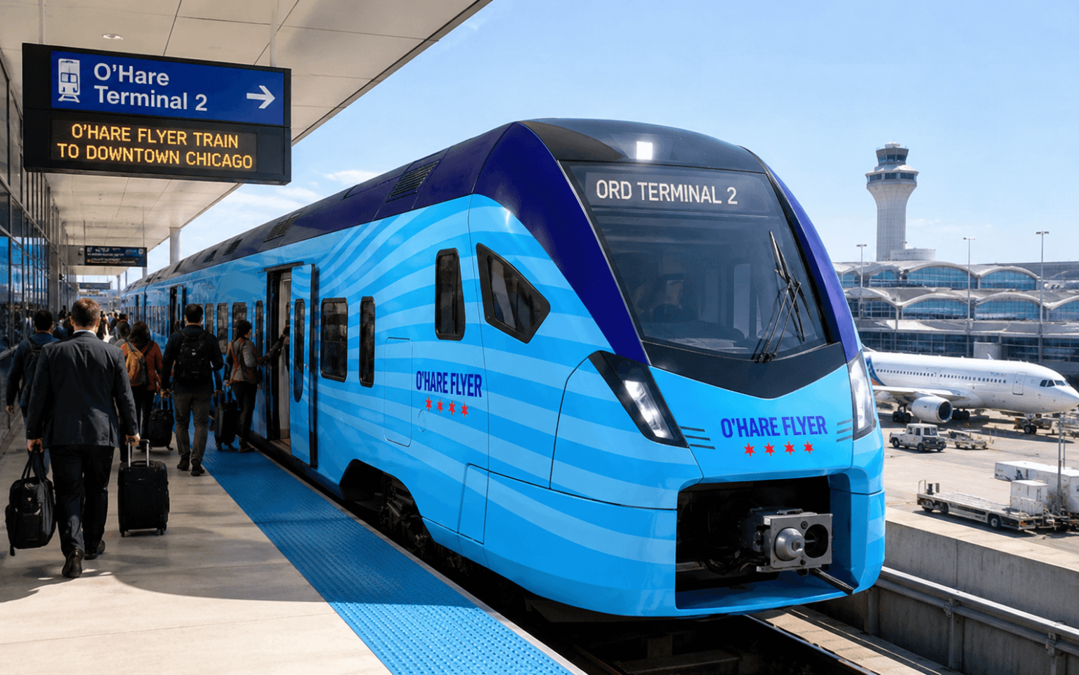 O'Hare Flyer train, O'Hare Airport to downtown Chicago, Chicago news, ORD Airport news, ORD airport terminals