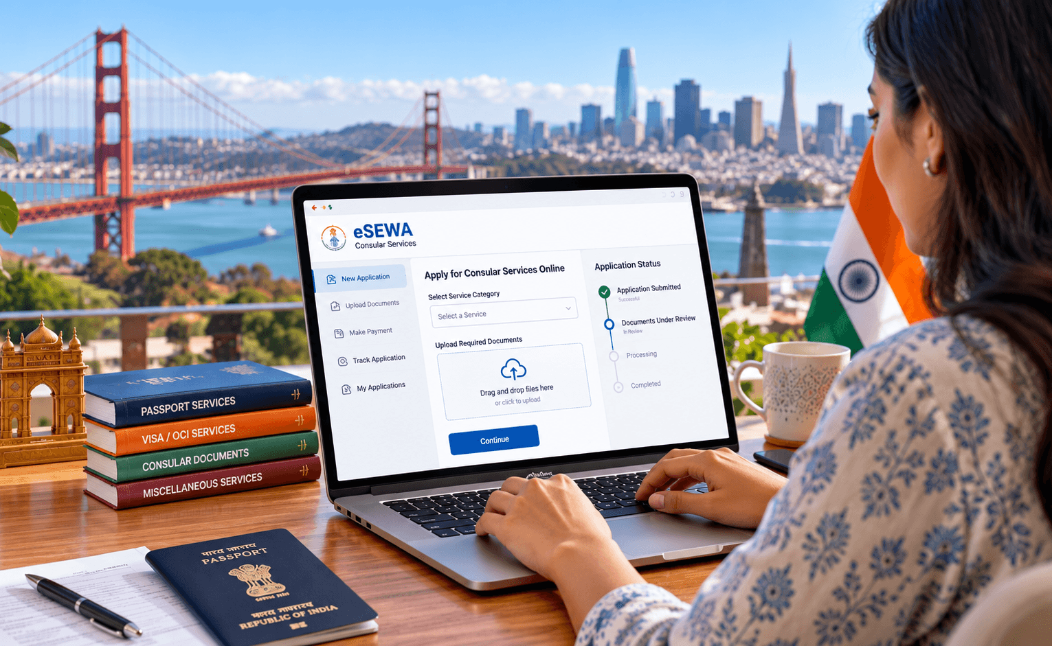 Indian missions in USA, Indian Consulate San Francisco news, eSEWA for NRIs, online consular services for Indians in USA